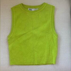 ZARA Lime Green Chartreuse Knit Crop Top Medium